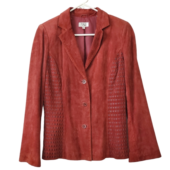 Vakko V2 Vintage Burgundy Red Suede Leather Jacket Size 8 - Picture 4 of 8